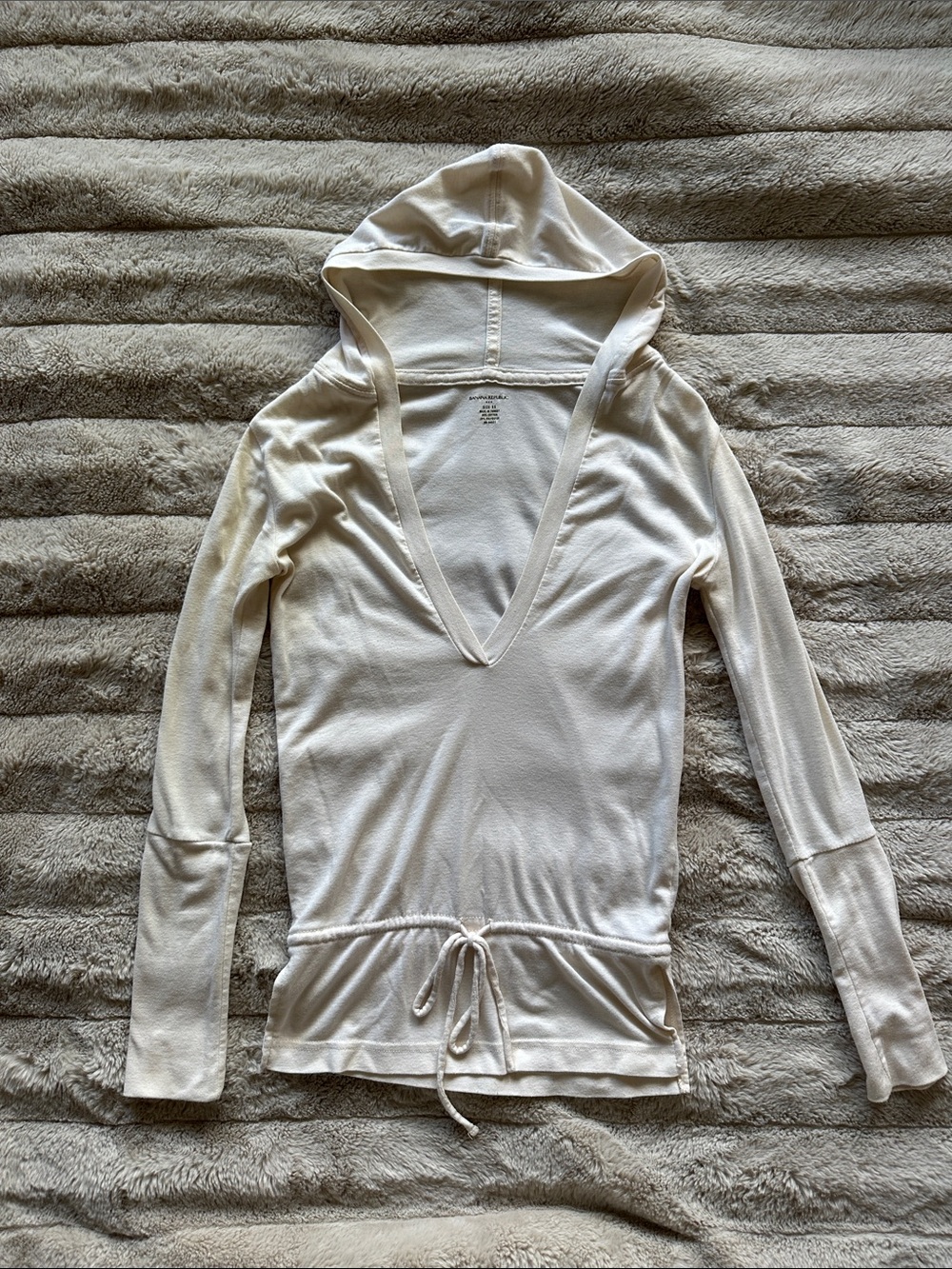 Banana Republic Cream Deep V Hooded Long Sleeve Top